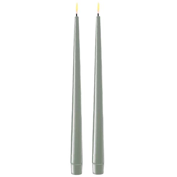 Stabkerzenset - 2 Shiny Dinner-Kerzen Salbeigrün 28 cm